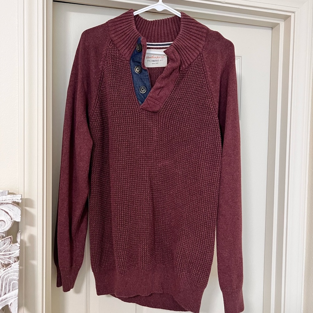 Men's Burgundy Sweater with Navy Accents